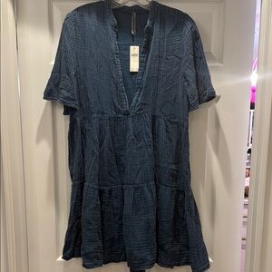 Navy Blue Tiered Gauze Dress